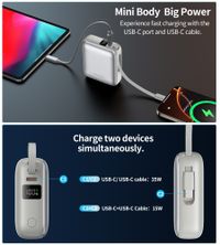 Портативний зарядний пристрій, 10000 mAh, PD 35 Вт, сріблястий