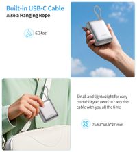 Портативний зарядний пристрій, 10000 mAh, PD 35 Вт, сріблястий