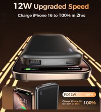 Портативний зарядний пристрій, 10000 mAh, PD 12 Вт, чорний