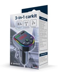 Автомобільний приймач 3-в-1 з FM радіопередавачем та зарядним пристроєм USB, чорний